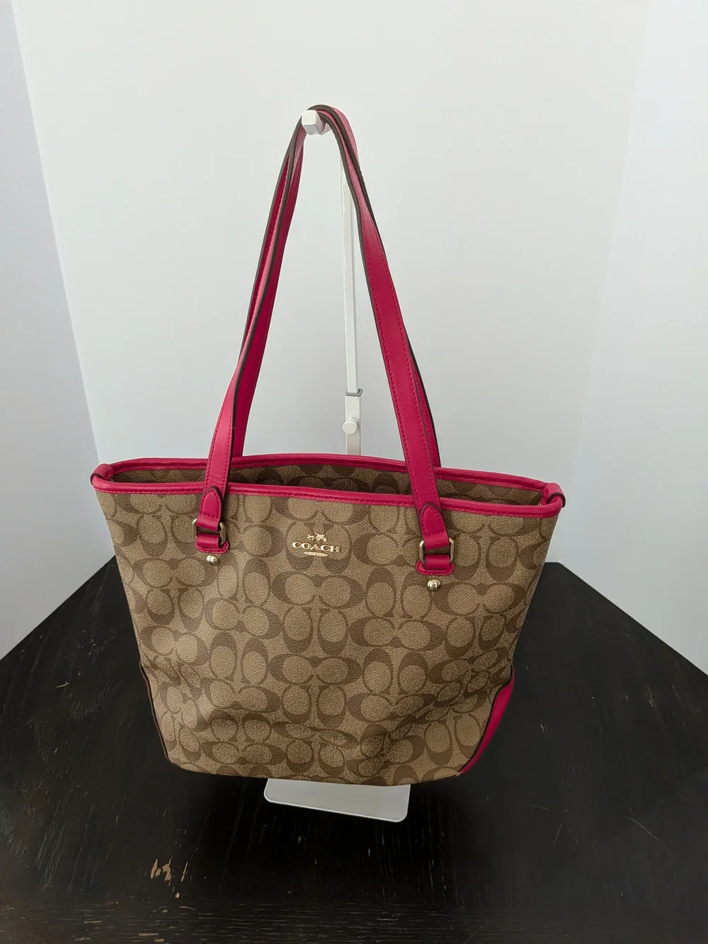 Coach Signature Canvas Tote with Pink Trim